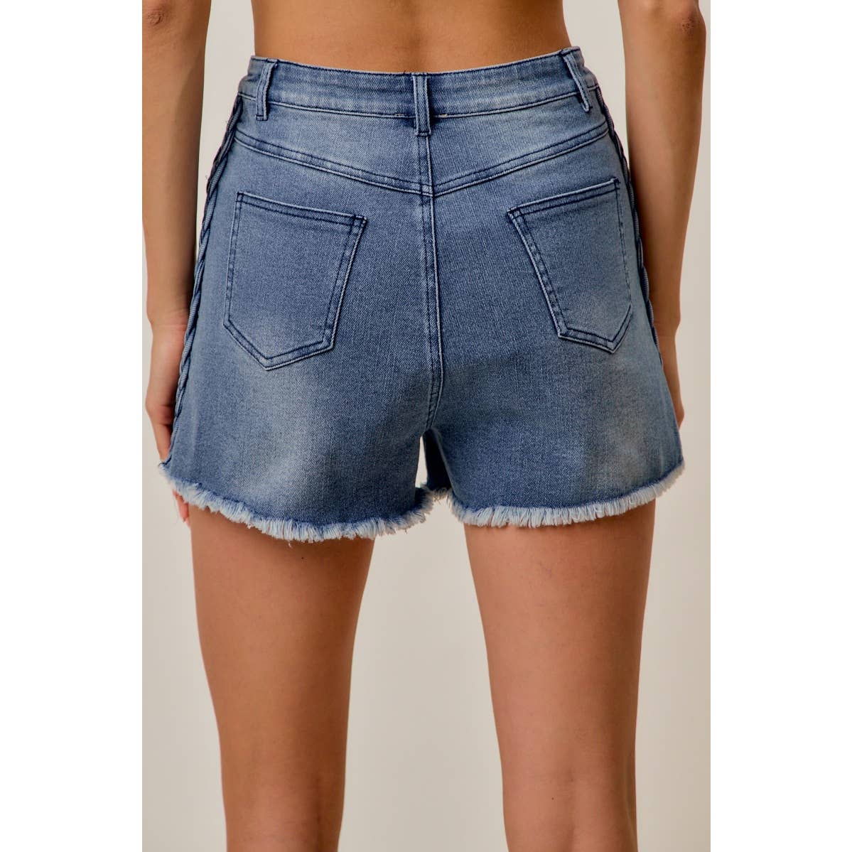 DENIM SHORT SIDE SEAM BRAIDS