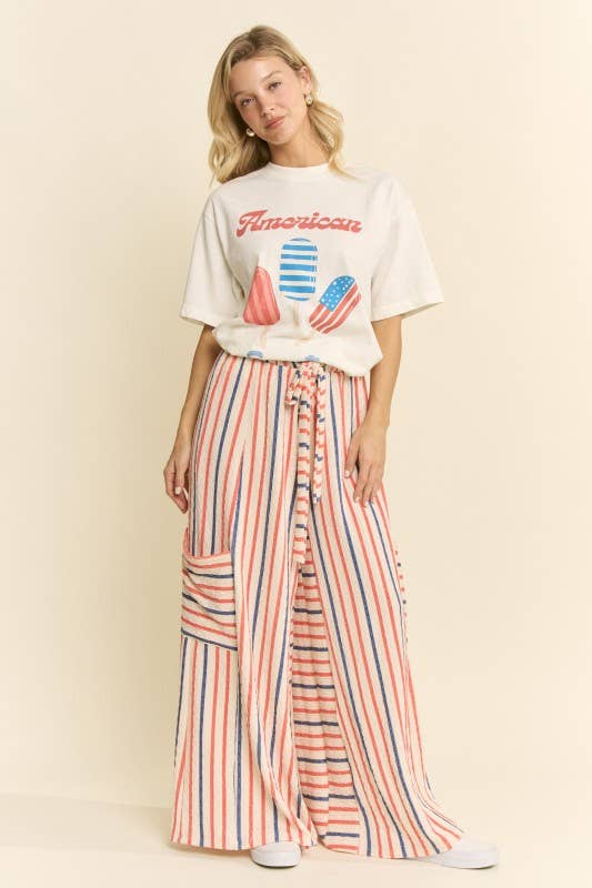 RED&BLUE STRIPE WIDE LEG PANTS