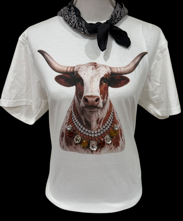 Jeweled Collar Longhorn Tee