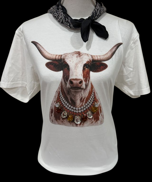 Jeweled Collar Longhorn Tee