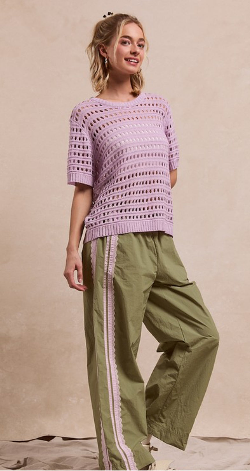 Side Contrast And Lace Detailed Track Pants