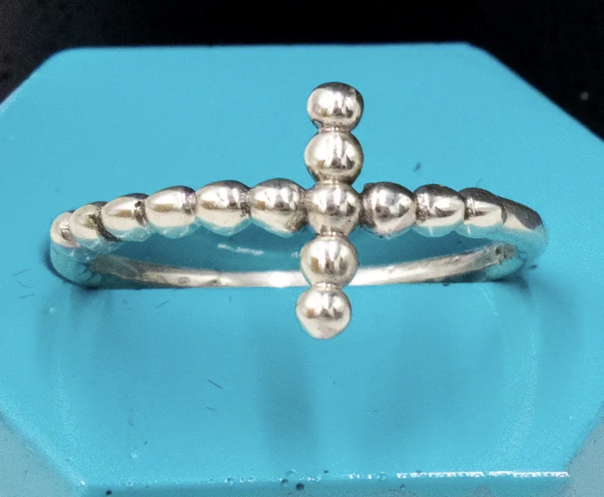 Dainty Beaded Cross Ring
