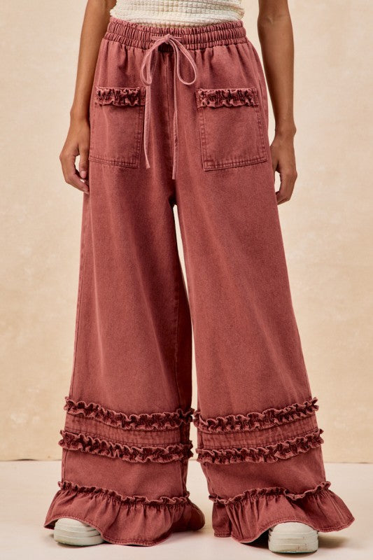 Ruffled washed burgundy Britches