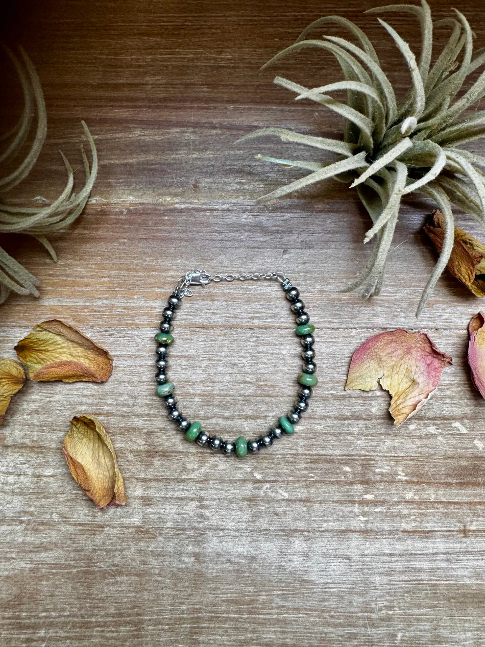 Green Turquoise and Sterling Silver Bracelet