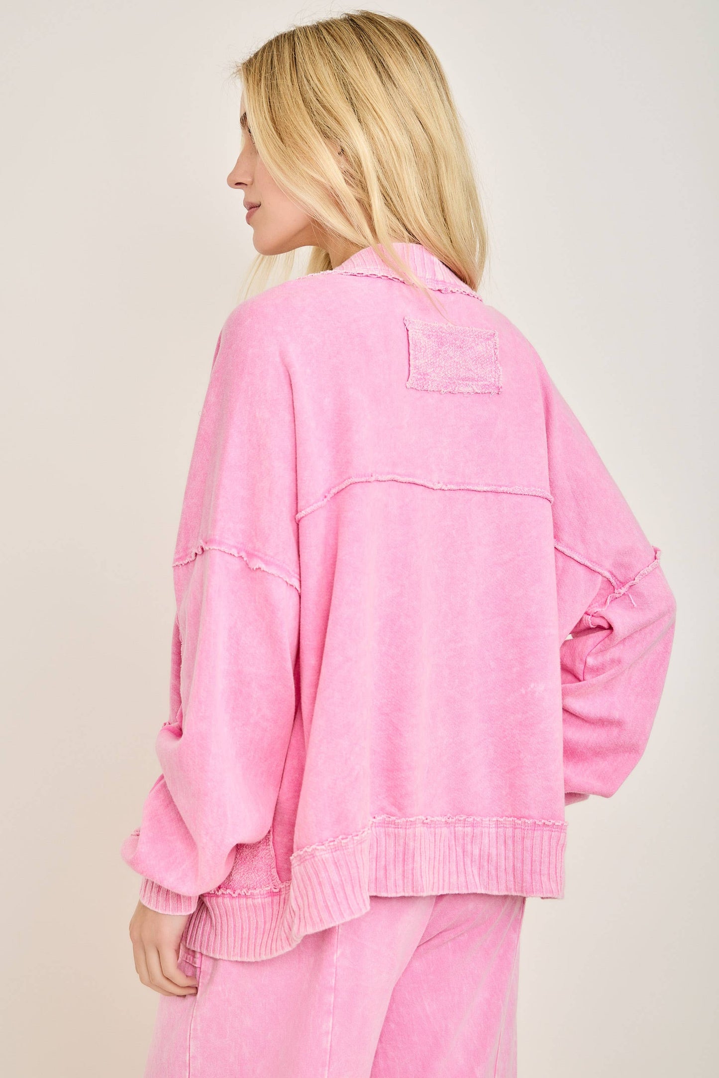Mineral Washed Ribbed detail Midi Open Terry Cardigan
