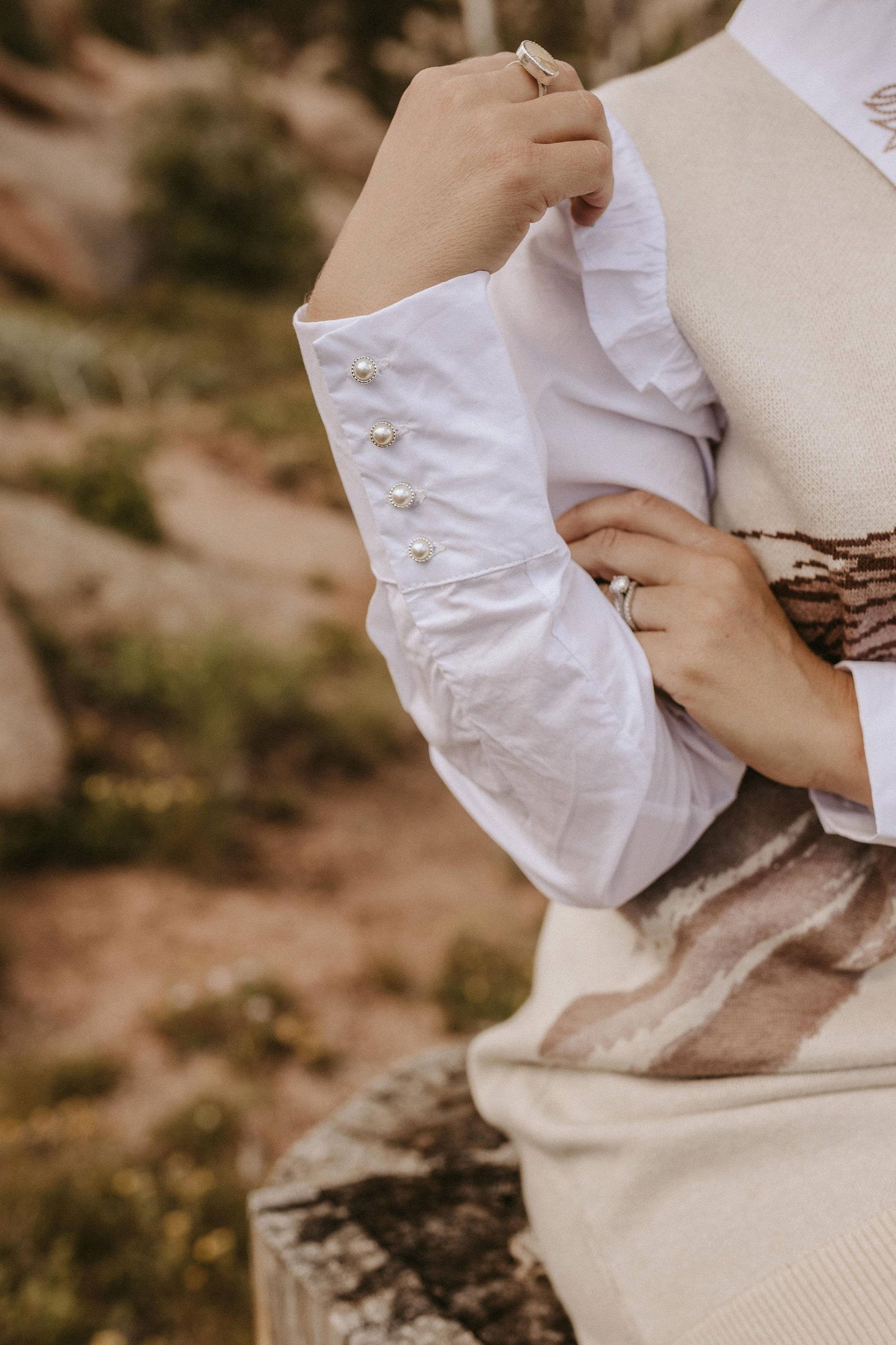 Horse Sweater Dress w/Faux White Ruffled Oxford Dress
