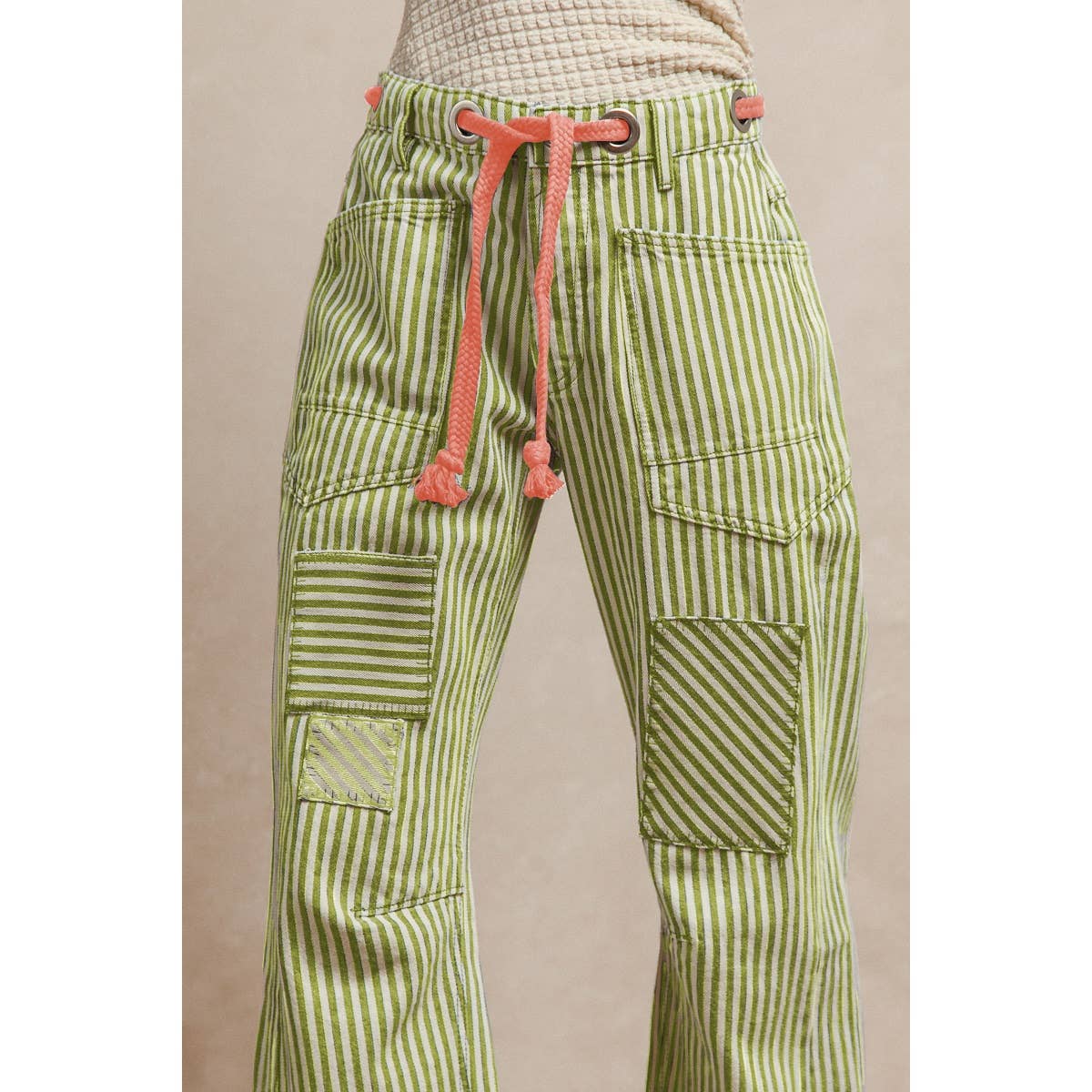 STRIPED TWILL BARREL PANTS