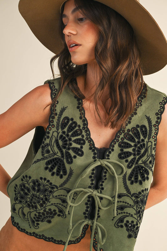 Punching Crochet Suede Vest