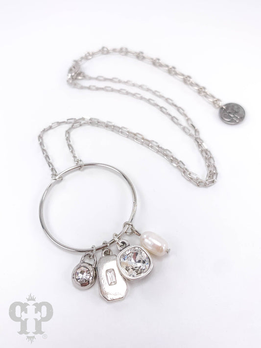Circle charm necklace, Austrian crystal