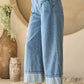 Washed Denim Wide Leg Pants