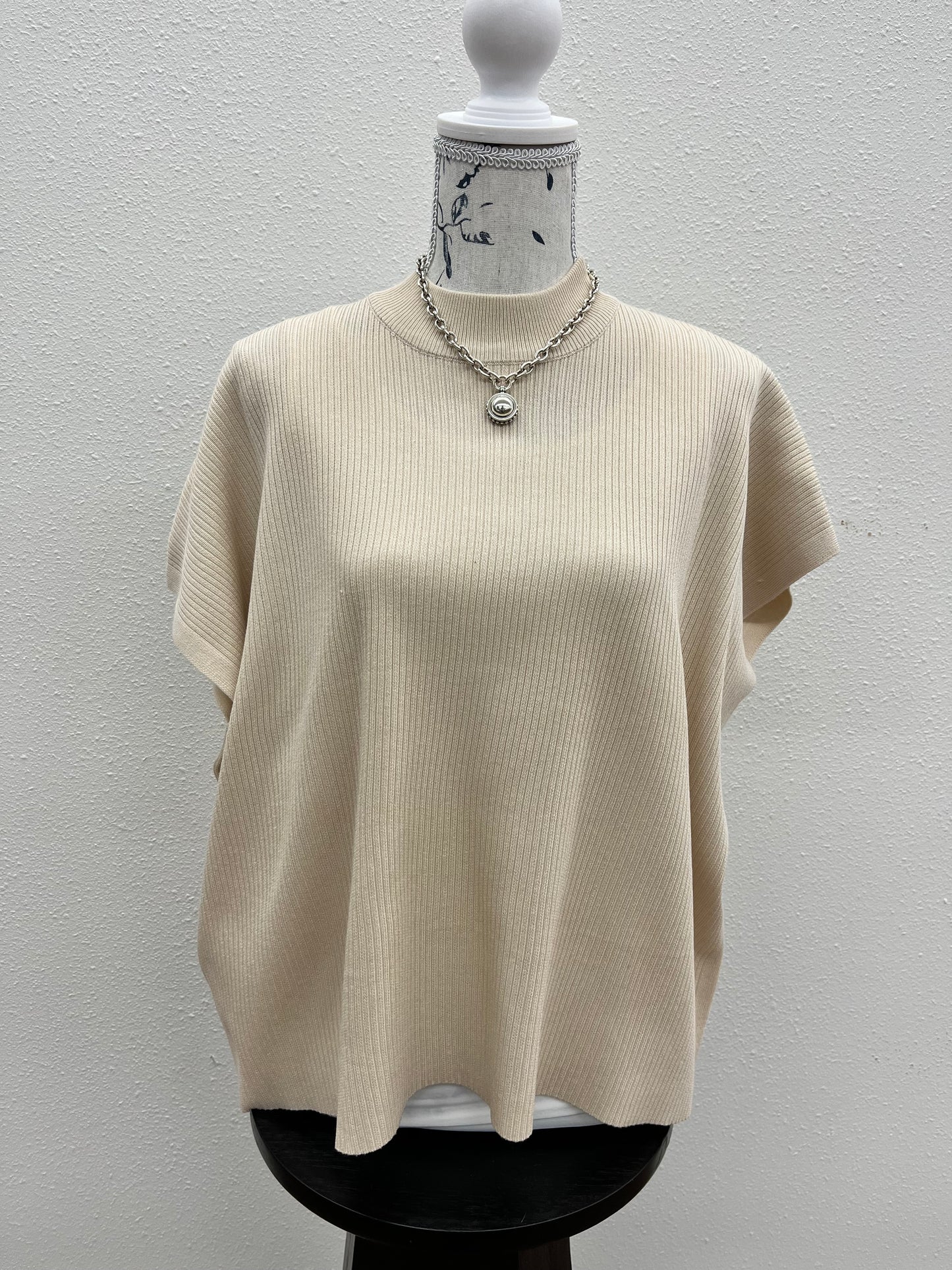 Viscose mock neck short sleeve boxy sweater