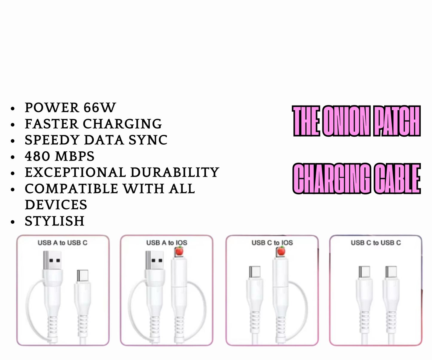 Pearl Ombré Multicolor Beaded 4-in-1 Beaded Fast Charging Cable