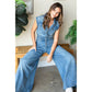Denim Button Down Sleeveless Jumpsuit