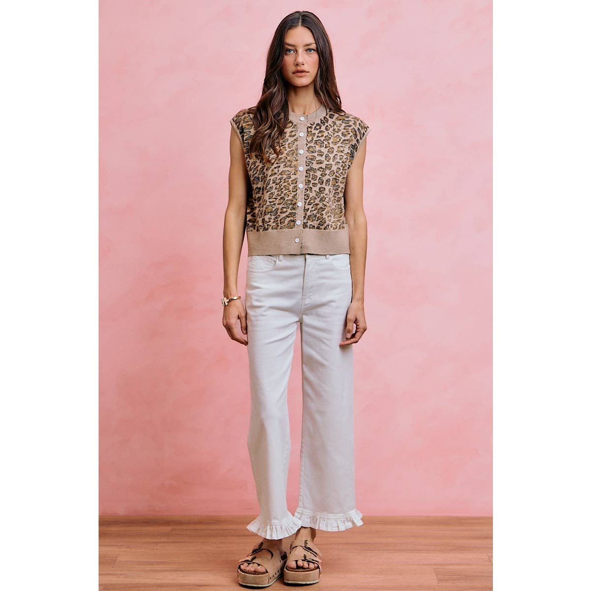 RUFFLED BOTTOM DENIM JEANS PANTS
