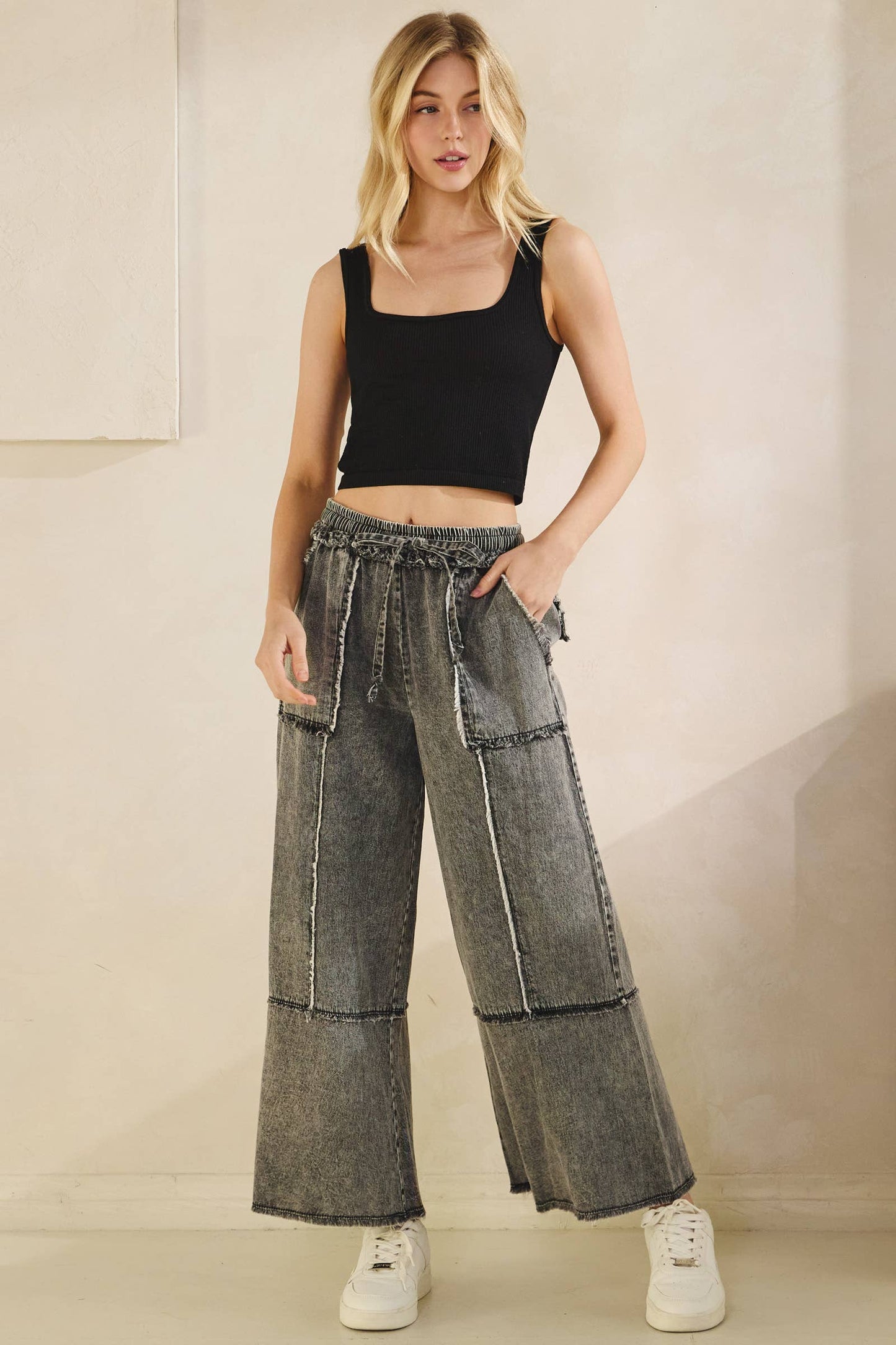 MINERAL WASHED DENIM PANTS