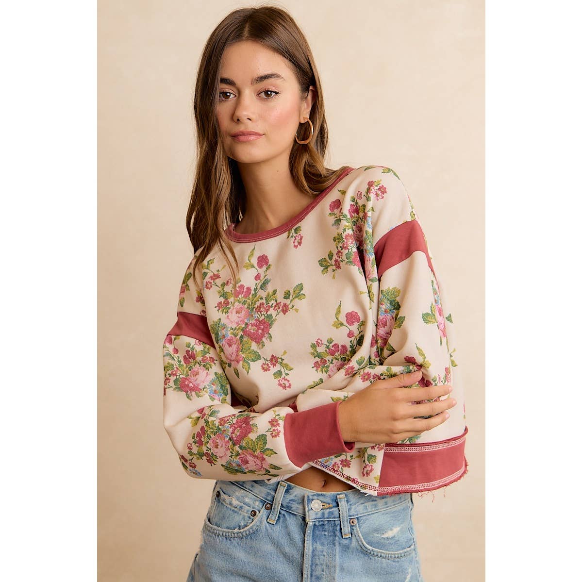 FLORAL BRUSHED TERRY OPEN BACK