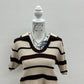 Striped collared short sleeve cropped sweater