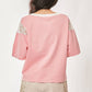 LACE EMBROIDERED RIBBON PATCH SHORT SLEEVE TOP