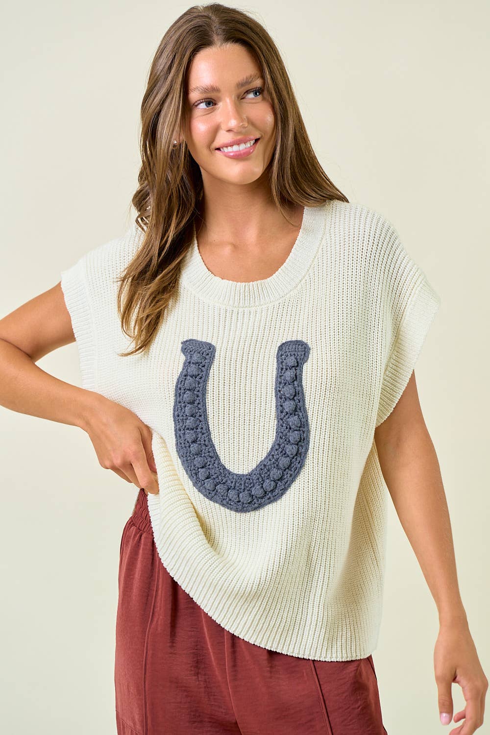 HORSESHOE RIBBED SWEATER VEST - 45223T