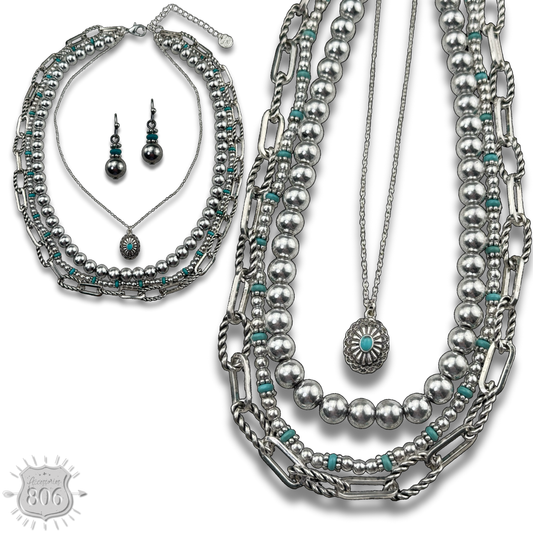 Western four strand necklace set with concho charm