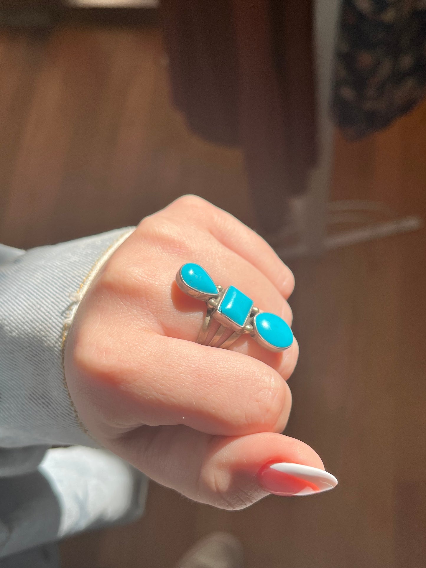 Three Stone Turquoise S/S Ring
