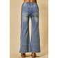 WIDE LEG FLARE DENIM JEANS WITH SIDE  BRAIDS