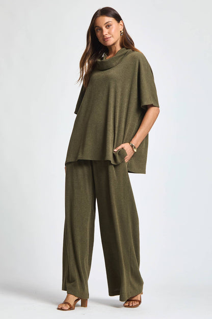 Cowl Neck Top + Relaxed Pants 2 Piece Set
