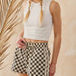 CHECKERED LACE TRIM SHORTS WITH DRAWSTRING