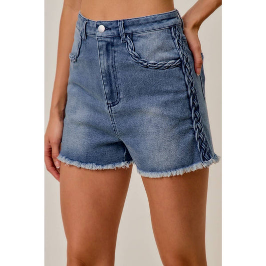 DENIM SHORT SIDE SEAM BRAIDS