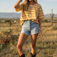 Striped Short Sleeve Relaxed Fit Knit Top