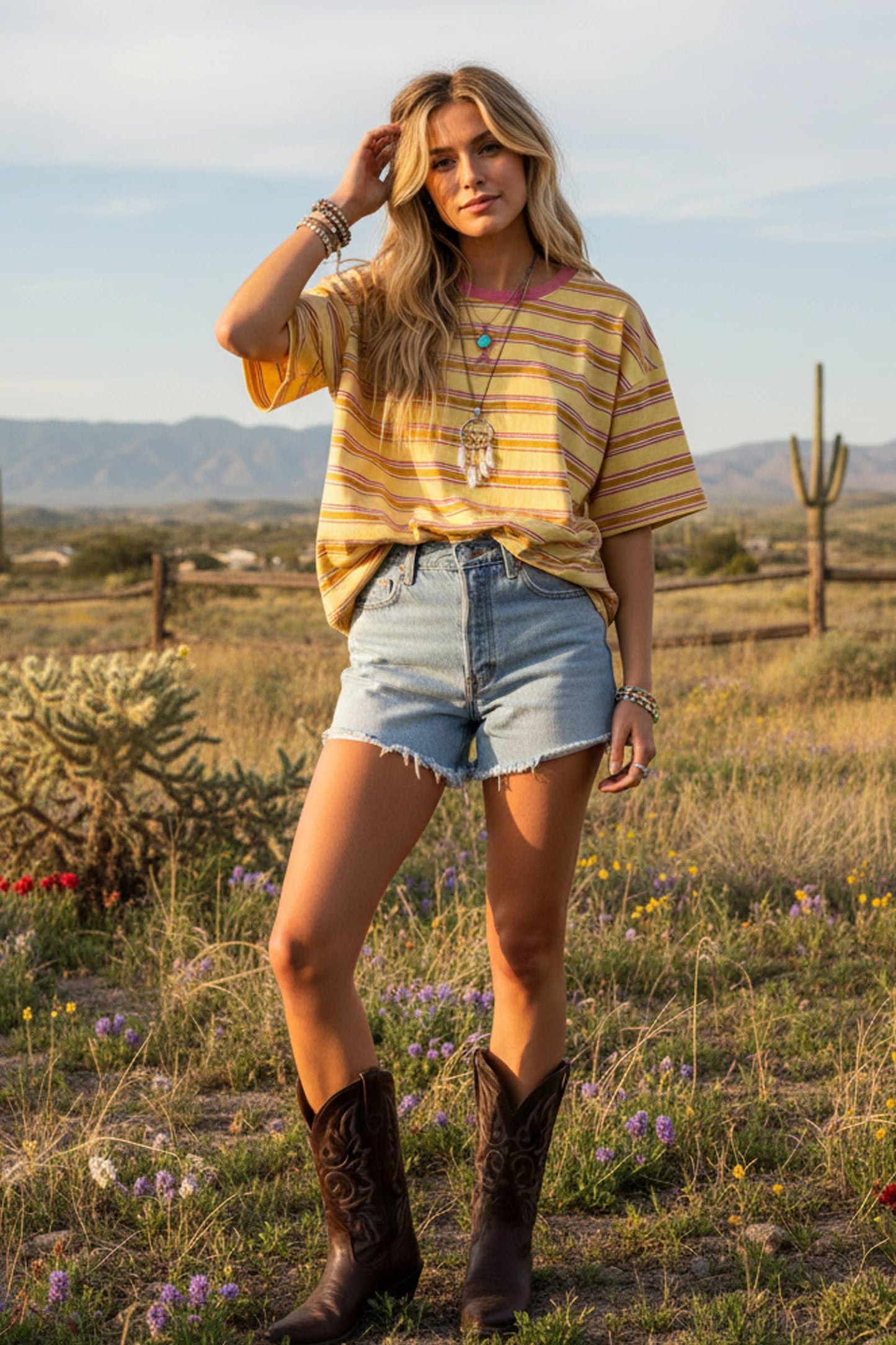 Striped Short Sleeve Relaxed Fit Knit Top