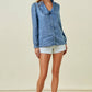 Tencel Denim Long Sleeve Button Down Shirt Blouse - 44745T
