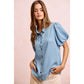PUFF SLEEVES WASHED TENCEL SHIRT TOP