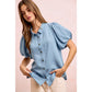PUFF SLEEVES WASHED TENCEL SHIRT TOP