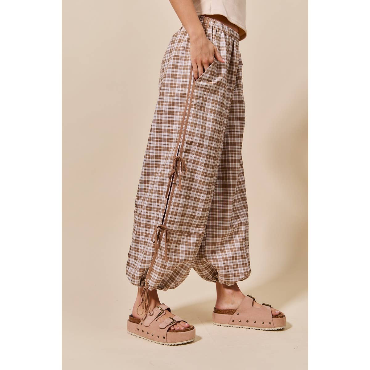 CHECKERED PLAID ELASTICIZED JOGGER TRACK PANTS