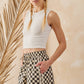 CHECKERED LACE TRIM SHORTS WITH DRAWSTRING
