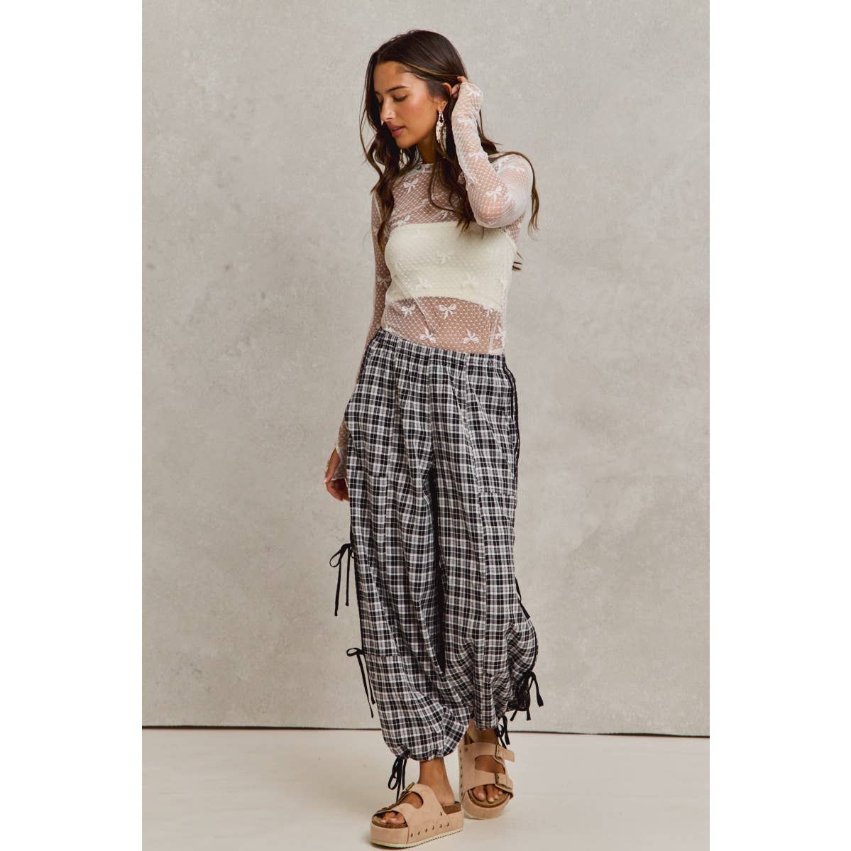 CHECKERED PLAID ELASTICIZED JOGGER TRACK PANTS