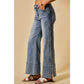 WIDE LEG FLARE DENIM JEANS WITH SIDE  BRAIDS