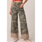 Scallop Heritage Contrast Cuff Wide Leg Washed Camo Pant