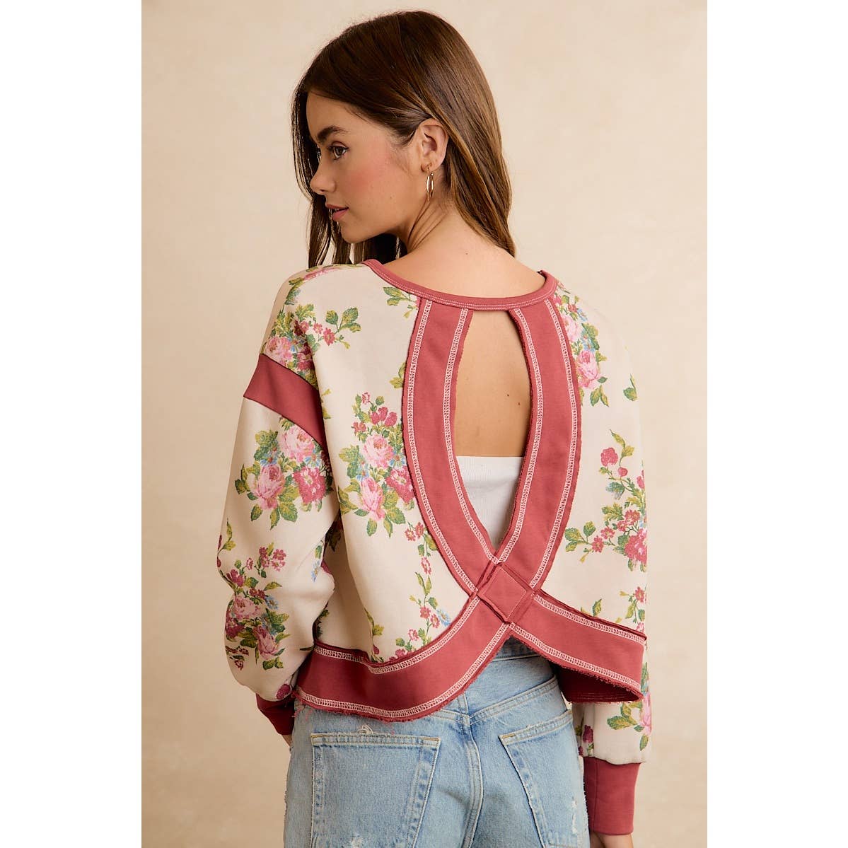 FLORAL BRUSHED TERRY OPEN BACK