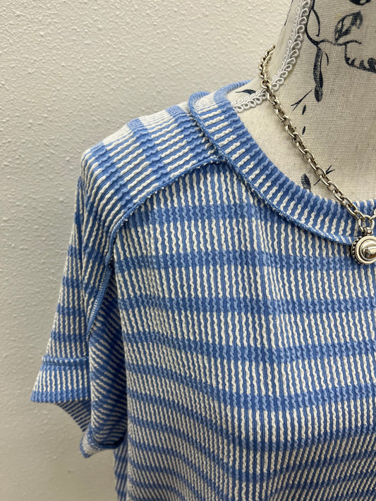 Raised rib striped exposed seam top