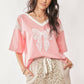 LACE EMBROIDERED RIBBON PATCH SHORT SLEEVE TOP