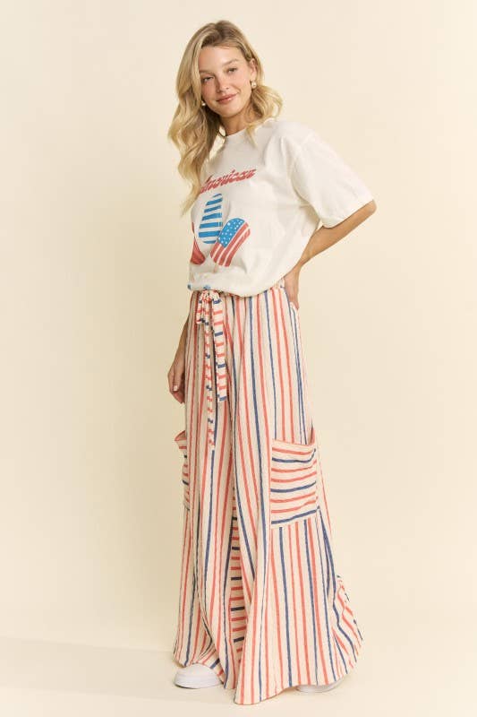 RED&BLUE STRIPE WIDE LEG PANTS