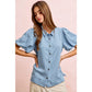 PUFF SLEEVES WASHED TENCEL SHIRT TOP