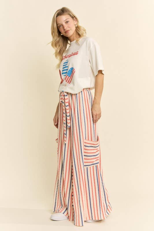 RED&BLUE STRIPE WIDE LEG PANTS