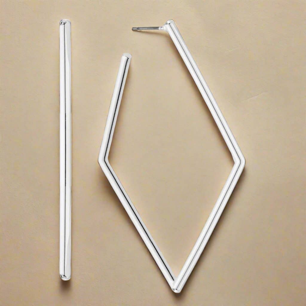 Glamour Diamond Shaped Hoop Post Back Earrings