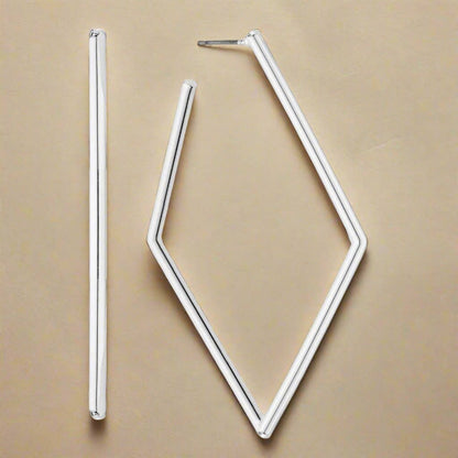 Glamour Diamond Shaped Hoop Post Back Earrings