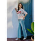 WIDE LEG FLARE DENIM JEANS WITH SIDE  BRAIDS