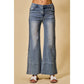 WIDE LEG FLARE DENIM JEANS WITH SIDE  BRAIDS