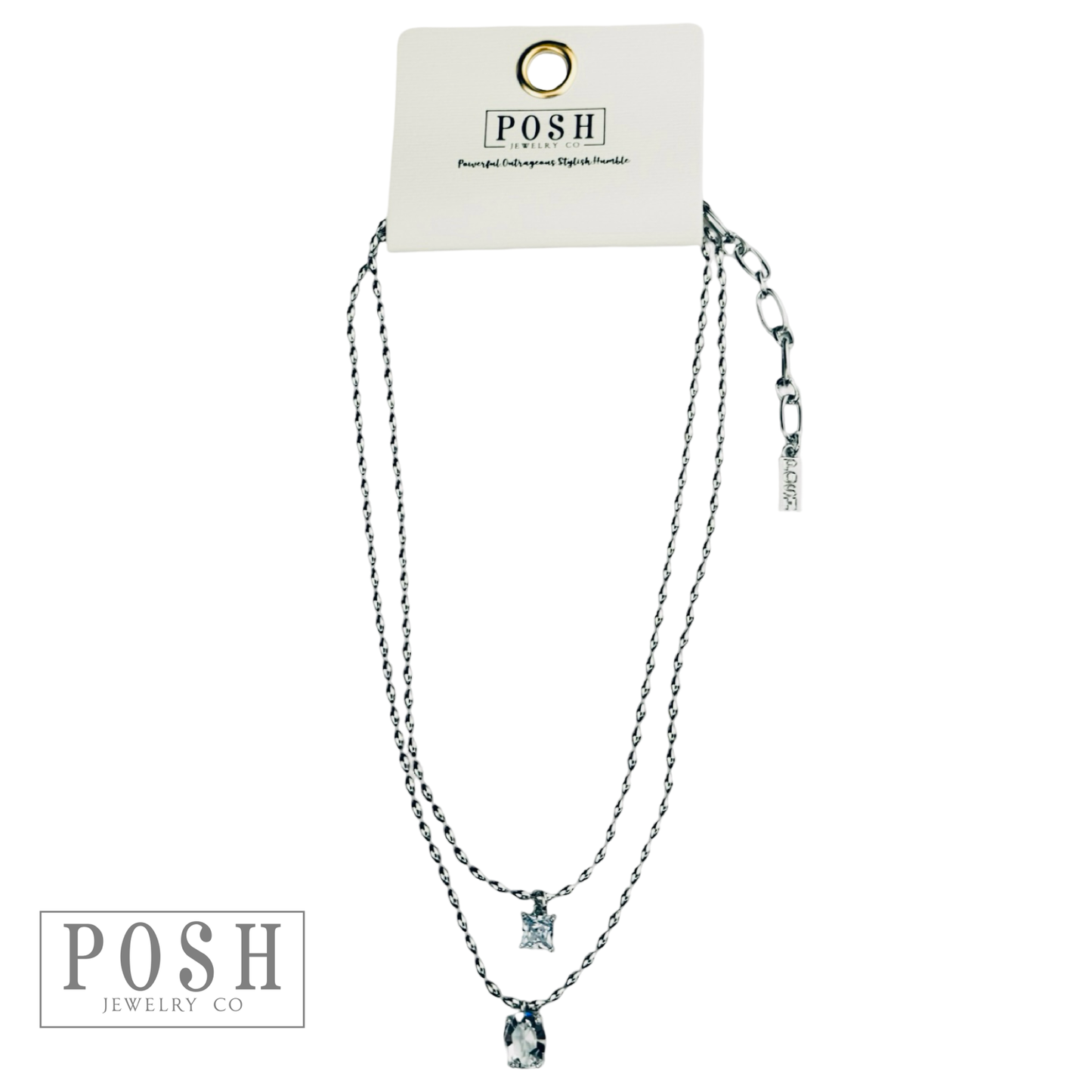 Double strand bead chain choker necklace with rhinestone pendant